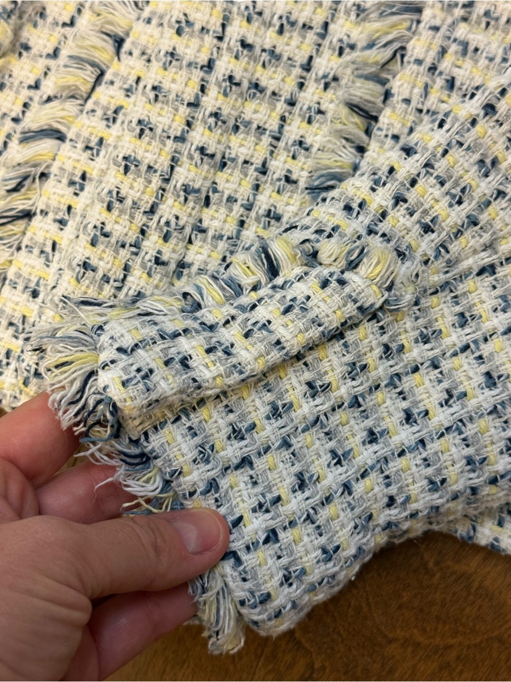 Zara Cream & Light Blue Tweed Fringe-Trim Jacket - Picture 6 of 6